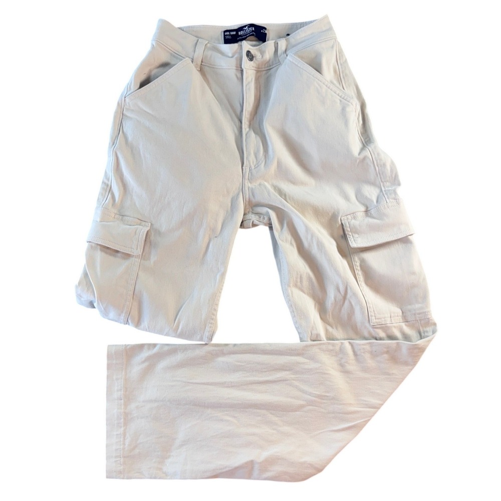 Hollister Ultra High-Rise Dad Pant Cream Beige Cargo Straight‎ Leg w23R 00R